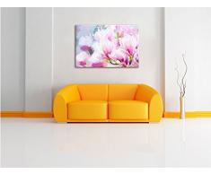zarte rosa farbende Blüten Kunst Pinsel Effekt, Format: 60x40 auf Leinwand, XXL riesige Bilder fertig gerahmt mit Keilrahmen, Kunstdruck auf Wandbild mit Rahmen, günstiger als Gemälde oder Ölbild, kein Poster oder Plakat