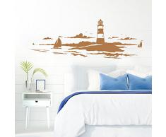 Grandora Skyline Küstenlandschaft Leuchtturm I Kupfer 90 x 30 cm I Bad Wohnzimmer Schlafzimmer Aufkleber Wandaufkleber Wandsticker Modern W974