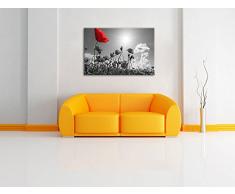wunderschönes Mohnblumenfeld im Sommer schwarz/weiß Format: 60x40 auf Leinwand, XXL riesige Bilder fertig gerahmt mit Keilrahmen, Kunstdruck auf Wandbild mit Rahmen, günstiger als Gemälde oder Ölbild, kein Poster oder Plakat