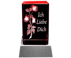 Kaltner Präsente Stimmungslicht - Ein ganz besonderes Geschenk: LED Kerze / Kristall Glasblock / 3D-Laser-Gravur Motiv Romantik Rose Ich liebe Dich