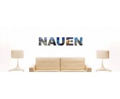 PEMA INDIGOS UG - Wandtattoo Wandsticker Wandaufkleber - Aufkleber farbige Wandschrift Städtename Städtename Nauen mit Sehenswürdigkeiten 180 x 35 cm Länge