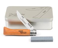 Opinel No.9 Carbon Taschenmesser Geschenkdose inkl. Schleifstein und Wunschgravur auf Klinge + Dose