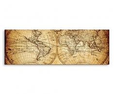 Eau Zone GmbH Kunstdruck auf Leinwand 150x50cm Künstlerische Fotografie – Weltkarte von 1733 in Sepia
