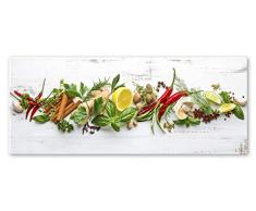 Küchenbild Shabby Herbs | Kräuter Glas Glasbild Wandbild | 4 mm Starkes Floatglas | Kräutergarten Bild Küche Deko Kunstdruck Chilli Wohnung Essen Fotografie Grün | 30 x 80 cm