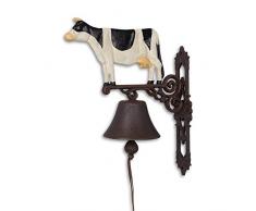 Moritz Gußeisen Wandglocke gefleckte Kuh schwarz weiß Bauernhof Glocke Türglocke 38,5 cm Höhe Hausglocke antik Stil braun Klingel Verziert
