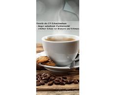 Wallario Selbstklebende Türtapete mit Schutzlaminat, Motiv: Heiße Tasse Kaffee mit Kaffeebohnen - Größe: 93 x 205 cm in Premium-Qualität: Abwischbar, brillante Farben, rückstandsfrei zu entfernen