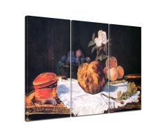 Bilderdepot24 Leinwandbild Édouard Manet - Alte Meister Stilleben mit Brioche 150x90cm 3tlg. - fertig gerahmt, direkt vom Hersteller