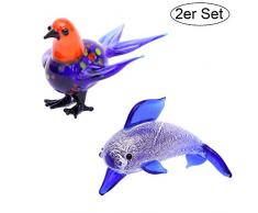 Flanacom Glasfigur aus Handarbeit - Designer Tierfigur aus Glas - Miniatur Glastier Dekofigur - als Vitrinen oder Fenster Deko (2er Set)
