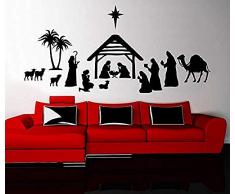 Frohe Weihnachten Krippe Wandaufkleber Wandbild Wohnzimmer Wohnkultur Vinyl Wandtattoo Schlafzimmer Urlaub Aufkleber Größe: 88x42 cm