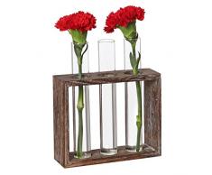 DEDC Wandbehang Glas Vasen Reagenzglashalter Blumenvase Tischvase Dekovase in Vintage Holzständer mit 3 Reagenzglas Tableto Terrarium für Hydroponics Pflanzen und Dekoration
