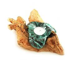 Natur Teelichthalter Glas und Holz, Wurzel mit Glas für ein Teelicht, Holzwurzel aus Teakholz