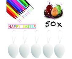 XJOO 50x Ostereier Dekoeier Plastikeier Eier für Ostern Zum Basteln Bemalen Aufhängen aus Plastik, Kunststoff Weiß Kunststoffeier für Deko Dekoration Weiß Osterdekoration