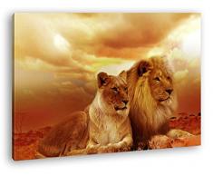 deyoli Löwen in Afrika im Format: 120x80 als Leinwandbild, Motiv fertig gerahmt auf Echtholzrahmen, Hochwertiger Digitaldruck mit Rahmen, Kein Poster oder Plakat