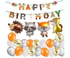 MAKFORT Kindergeburtstag Deko Happy Birthday Girlande und lustig Tier Folienballons Konfetti Luftballons Grün für Kindergarten Dekoration Urwald Party Geburtstag Mädchen Junge (lgel)