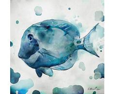 Rahmen-Kunst Keilrahmen-Bild – Vittorio Milan: Watercolor Sea Creatures II Leinwandbild maritim Meerestiere Fisch blau Aquarell