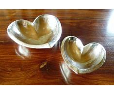 2er Set Deko Schale Herz aus Aluminium 21cm und 15cm silber Hochzeit Tischdeko