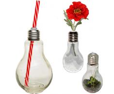 alles-meine.de GmbH 4 Stück _ Trinkgläser / Gläser / Vasen - Glühbirne - Lampe - mit Strohhalm rot - je 0,25 Liter - transparent / durchsichtig - Trinkbecher als Glas / Sommergla..