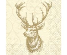 20 Servietten Hirschkopf creme/gold/Hirsch/Hirschmotiv 33x33cm