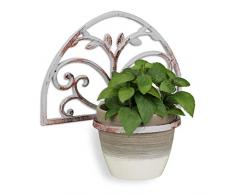 Relaxdays, weiß Blumenhalter Wand, Gusseisen, antiker Shabby Look, halbrunder Wandblumentopfhalter, dekorativ, Ø 14,5 cm