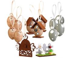 infactory Deko-Ostereier-Set: 13-teiliges Oster-Deko-Set zum Aufhängen, in Aufbewahrungsbox aus Holz (Ostereier Aufhängen)