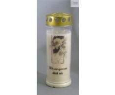 Grablicht-Kerze 20/7 cm - Blume - 3716 - Wir vergessen ... - 7 Tage Brenndauer – (Ewiglicht-Ölkerze) - Grabkerze mit Motiv und Spruch - Trauerkerze mit Foto und Spruch