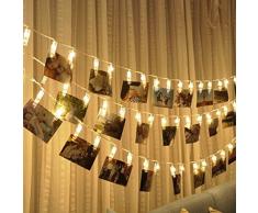 SUNNIOR 20 LED Foto Peg Clip-Schnur-Licht-Party-Hochzeitsdeko (warmes Weiß)