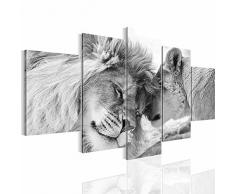 Runa Art Bilder Löwen Liebe Wandbild 200 x 100 cm Vlies - Leinwand Bild XXL Format Wandbilder Wohnzimmer Wohnung Deko Kunstdrucke Grau 5 Teilig - Made in Germany - Fertig Zum Aufhängen 002151c