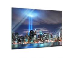 Glasbild - New York City Manhattan at Night - USA - 60x40 cm - Deko Glas - Wandbild aus Glas - Bild auf Glas - Moderne Glasbilder - Glasfoto - Echtglas - kein Acryl - Handmade