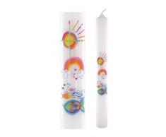 Taufkerze mit Kreuz, Sonne, Regenbogen, Fischen, 400x40 mm