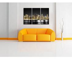 Manhattan Skyline bei Nacht schwarz/weiß 3-Teiler Leinwandbild 120x80 Bild auf Leinwand, XXL riesige Bilder fertig gerahmt mit Keilrahmen, Kunstdruck auf Wandbild mit Rahmen, günstiger als Gemälde oder Ölbild, kein Poster oder Plakat