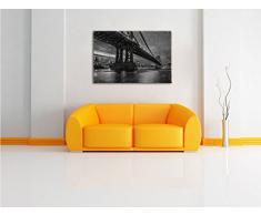 Manhatten Brücke New York Kunst Kohle Effekt, Format: 80x60 auf Leinwand, XXL riesige Bilder fertig gerahmt mit Keilrahmen, Kunstdruck auf Wandbild mit Rahmen, günstiger als Gemälde oder Ölbild, kein Poster oder Plakat