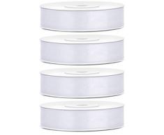 SiDeSo® Satinband 100m x 12mm (4x25m Rolle) viele Farben Hochzeit Dekoband Geschenkband Antennenband Schleifenband (weiß)