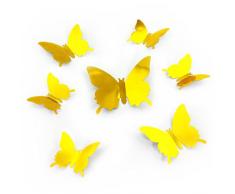 3D Schmetterlinge Blumen 12er Set Dekoration Wandtattoo (Gold Spiegelnd)