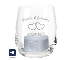 4you Design Leonardo Windlicht mit Gravur (Herzen, Namen, Datum) Windlicht mit Spruch, Teelichtleuchter, Glaswindlicht, Geschenkidee, Mutter- oder Vatertag, Geburtstag, Valentinstag