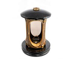 Afterglow Stilvolle Grablaterne Elégant Granit Schwedisch Black Höhe 23 cm/Ø 15 cm Grableuchte Grablicht Grablampe Granitlampe Granitlaterne Bronze mit Sockel Grabschmuck