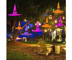 Bozaap 8Pcs Halloween Weihnachten Dekorationen,Hängende Beleuchtete Glühende Hexen-Hüte Halloween-Weihnachtsdekorationen mit LED-Lichterketten für Weihnachtsbaum, im Freien, Yard, Garten