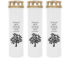 HScandle Grabkerze - 3er Pack - (Weiß) Grablicht ca. 7 Tage Brenndauer je Kerze - Motiv: Baum