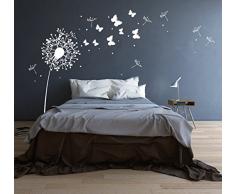 Wandtattoo Wandaufkleber Aufkleber Pusteblume mit süßen Schmetterlingen M1348 - ausgewählte Farbe: *Weiß* ausgewählte Größe:*XS 140cm breit x 120cm hoch
