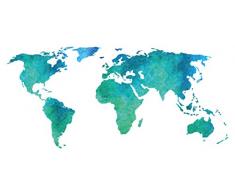 Wandtattoo Weltkarte Aquarell grün blau Wandsticker Wanddeko Wohnzimmer Deko