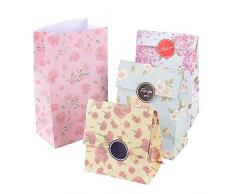 24 Stk. / 4 Farben/ca. 23 x 13 x 8 cm Papiertüten Papierbeutel (mit selbstkelbende Etiketten) Geschenktüten Papier Tüten Beutel für Ostern Hochzeit Süßigkeiten Geschenk Papiertaschen (B)