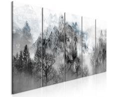 decomonkey | Bilder Wolf Wald Berge 200x80 cm | 5 Teilig | Leinwandbilder | Bild auf Leinwand | Vlies | Wandbild | Kunstdruck | Wanddeko | Wand | Wohnzimmer | Wanddekoration | Deko | Tiere Landschaft Wolken grau