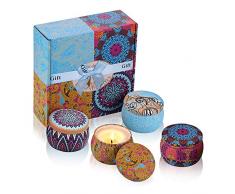iheyfill Duftkerze Aroma Kerzen Naturwach in Dose 4er Duftkerzen Geschenk Set - Natürliches Aromen Aroma Kerze von Frühling frisch, Zitrone, Lavendel und Feigen Düfte für Aromatherapie