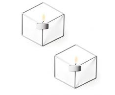 Win-Y Wandteelichthalter Metall Kerzenständer Wandkerzenhalter Kerzen- und Teelichthalter Hängend 2er Set (Weiß)