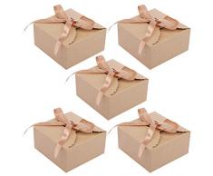 BELLE VOUS Geschenkboxen aus Kraftpapier (50 STK) - Karton Schachtel Braun (12x12x6cm) Pappschachtel mit Satin Band – Geschenkbox mit Schleife für Geburtstag, Baby Party, Hochzeit, Gebäck, Schmuck