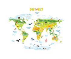 DECOWALL DMT-1715SDE Weltkarte Tierweltkarte Tiere Wandtattoo Wandsticker Wandaufkleber Wanddeko für Wohnzimmer Schlafzimmer Kinderzimmer (Groß) (Deutsche Ver.)