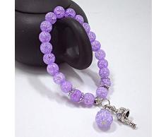 ADGJL Stein Armband Damen,7 Chakra Natursteinperlen Lila Riss Kristall Elastischer Armreif Handglocke Anhänger Schmuck Yoga Energie Beten Charme Diffusor Geschenk Für Paar