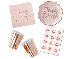 48-teilig Dekoset Team Bride roségold Junggesellinnenabschied Becher, Teller & Servietten - Party Deko JGA Tischdeko Junggesellen Junggessellinnen Abschied
