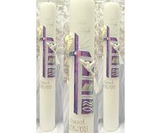 Taufkerze Kommunionkerze Junge Mädchen 400/40 mm VT-13 inkl. Zubehör für selbstbeschriften