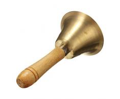 Sodial Handglocke massives Messing Holzgriff für Schule Rezeption Abendessen Laden Hotel goldfarben