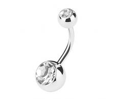Piercingfaktor Bauchnabelpiercing Banane Piercing Bauch Stecker Gebogen mit Doppel Multi Kristall Kugel 1,6mm x 12mm x 5mm Clear